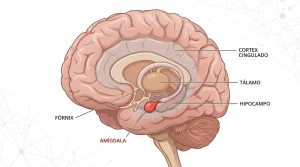 Imagen del cerebro en el que se destaca la am&iacute;gdala.